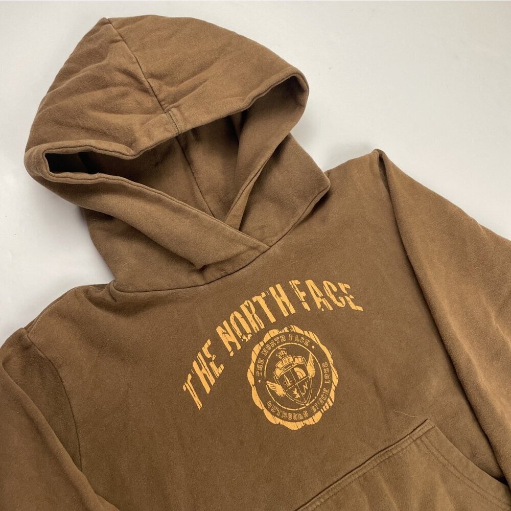 The North Face Hoodie Sweatshirt Women’s L Brown Logo Pullover Cotton Blend